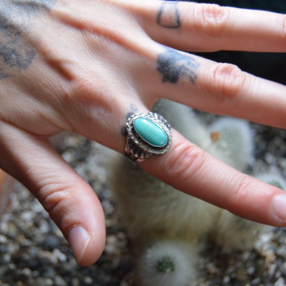 Vintage Navajo Sterling Silver and Turquoise Ring, Size 6.75